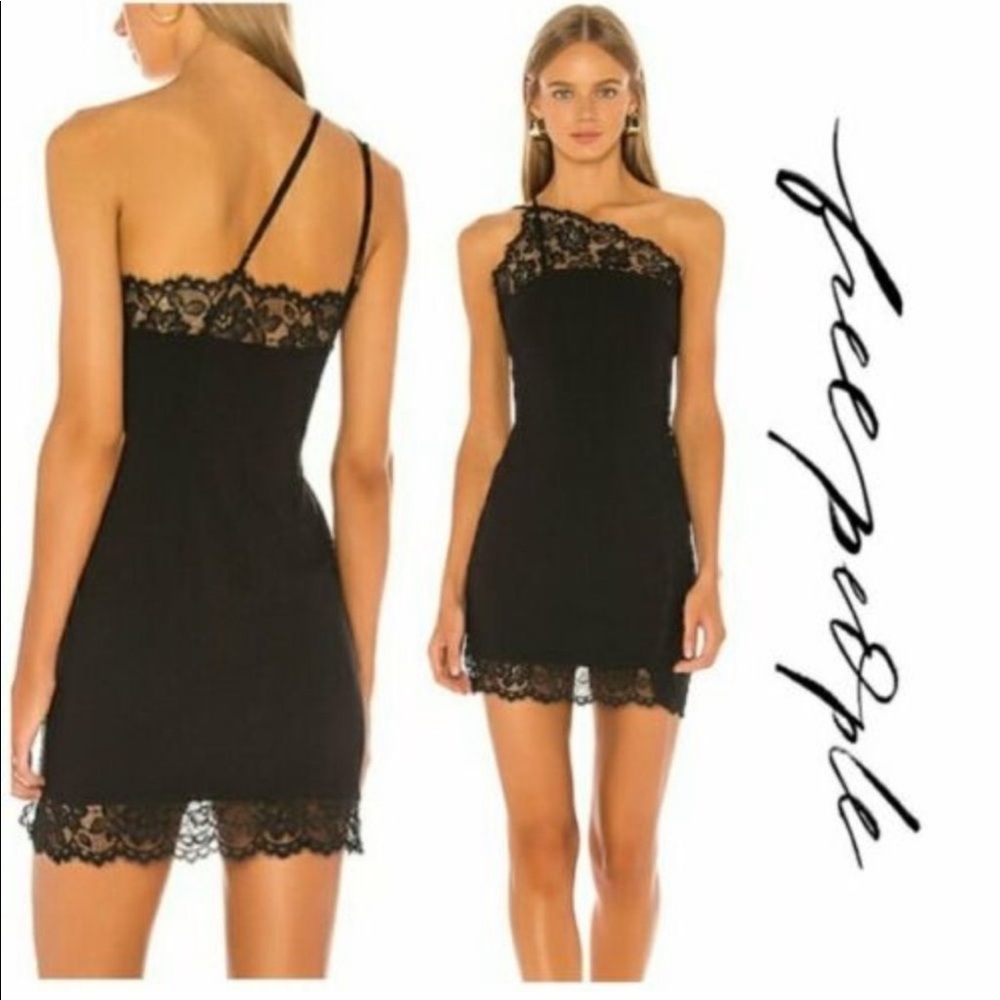 NWT Free People Intimately Black Lace Premonitions One Shoulder Bodycon Dress S